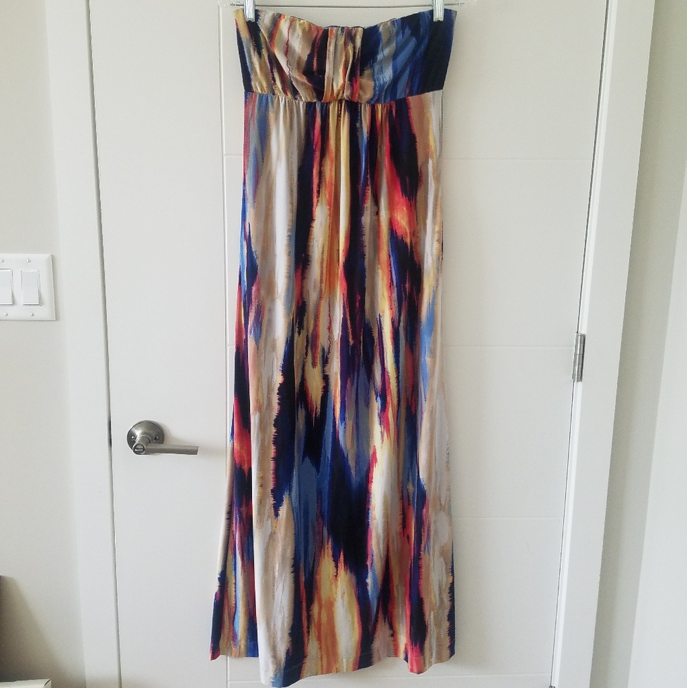 Soma Multicolored Strapless Maxi Dress Size Small